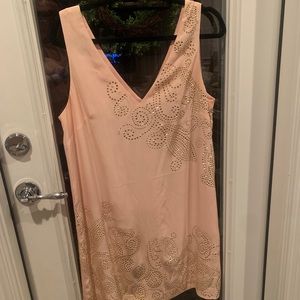 Trina Turk Glitterati V - Neck Embellished Stud Peach Cream